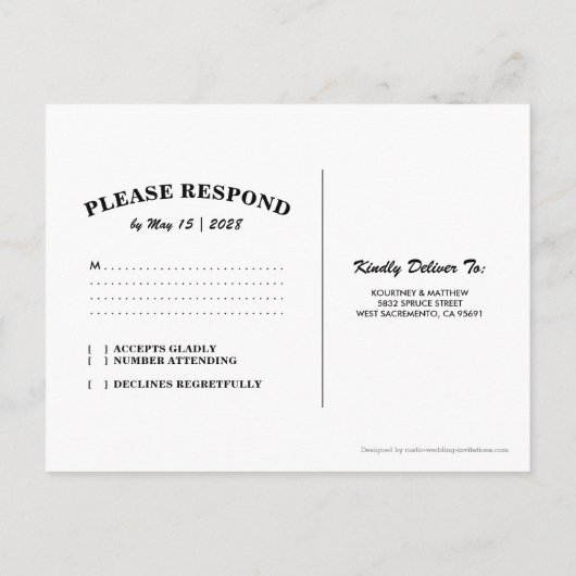 熱帯ビーチ結婚式RSVP |光源の文字列 インビテーションポストカード (裏面)