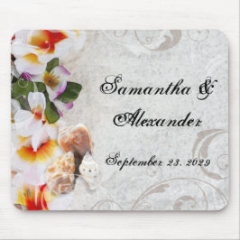 熱帯ビーチ花/貝殻 マウスパッド