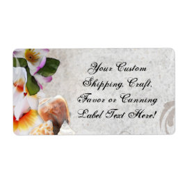 熱帯ビーチ花/貝殻 ラベル