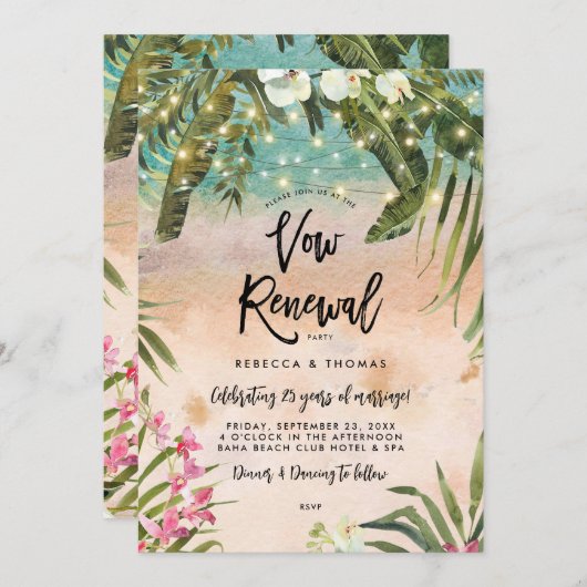熱帯ビーチ蘭の誓い更新の招待 招待状 (正面/裏面)