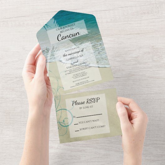 熱帯ビーチ行先結婚式 オールインワン招待状 (貼ってはがせる)