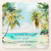 熱帯ビーチ行先結婚式 スクエアペーパーコースター (正面)