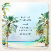 熱帯ビーチ行先結婚式 スクエアペーパーコースター (正面)