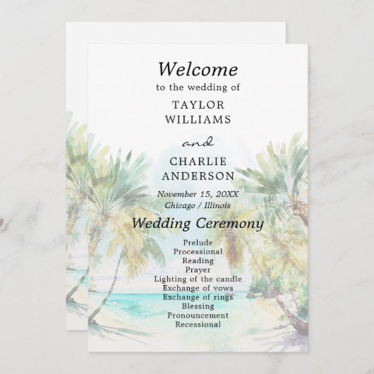 熱帯ビーチ行先結婚式 プログラム (正面/裏面)