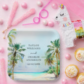 熱帯ビーチ行先結婚式 ペーパープレート (パーティー)