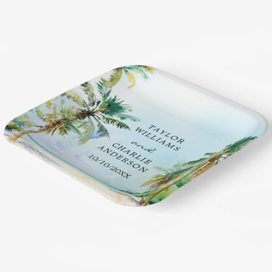 熱帯ビーチ行先結婚式 ペーパープレート (傾斜あり)