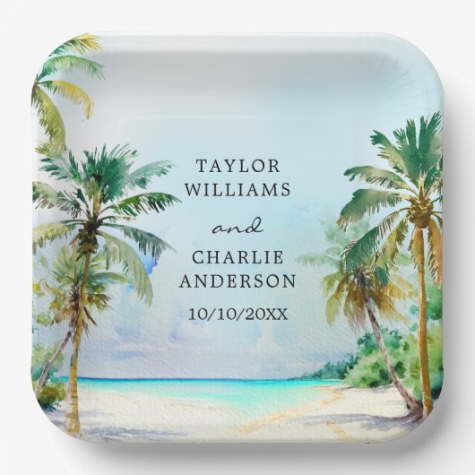 熱帯ビーチ行先結婚式 ペーパープレート (正面)