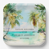 熱帯ビーチ行先結婚式 ペーパープレート (正面)