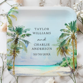 熱帯ビーチ行先結婚式 ペーパープレート
