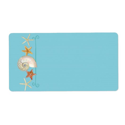 熱帯ビーチ貝殻星魚ナウチラス夏 ラベル (正面)