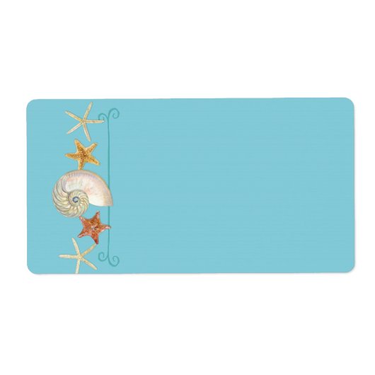 熱帯ビーチ貝殻星魚ナウチラス夏 ラベル (正面)