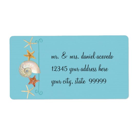 熱帯ビーチ貝殻星魚ナウチラス夏 ラベル (正面)