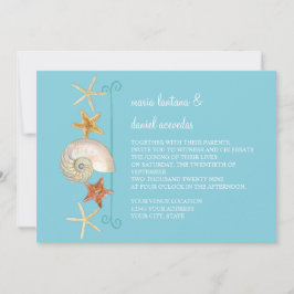 熱帯ビーチ貝殻星魚ナウチラス夏 招待状