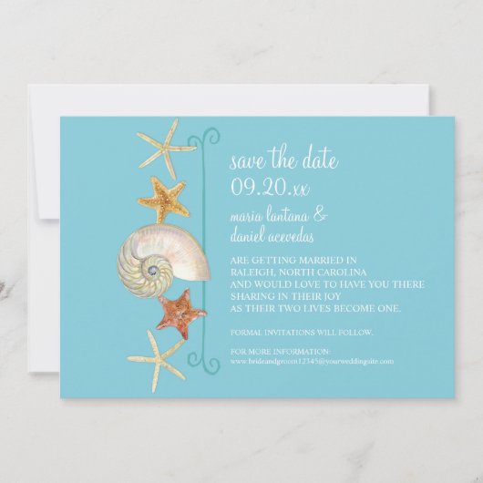 熱帯ビーチ貝殻星魚ナウチラス夏 招待状 (正面)