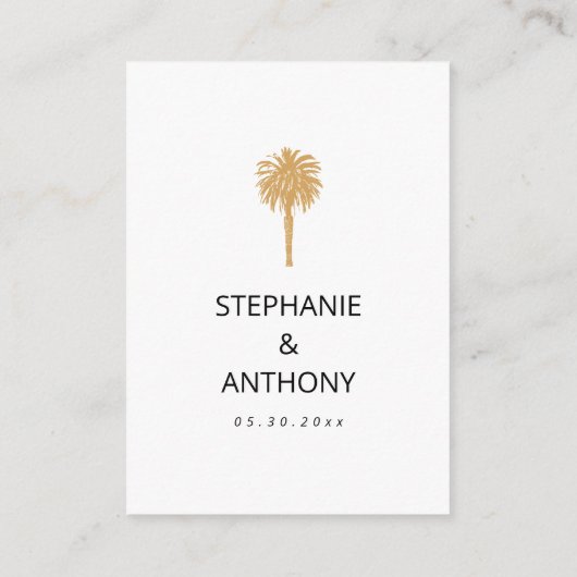熱帯ビーチ金ゴールドパームツリーデスティネーションウェディング エンクロージャーカード (裏面)