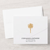 熱帯ビーチ金ゴールドパームツリーデスティネーションウェディング オールインワン招待状 (裏面)