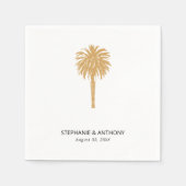 熱帯ビーチ金ゴールドパームツリーデスティネーションウェディング スタンダードカクテルナプキン (正面)