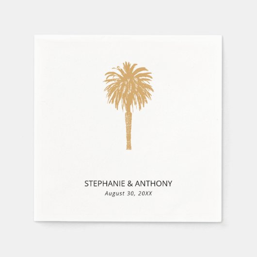 熱帯ビーチ金ゴールドパームツリーデスティネーションウェディング スタンダードカクテルナプキン (正面)