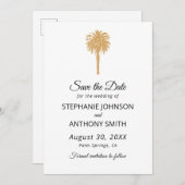 熱帯ビーチ金ゴールドパームツリーデスティネーションウェディング セーブザデート (正面/裏面)