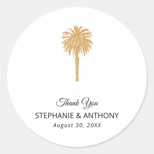 熱帯ビーチ金ゴールドパームツリーデスティネーションウェディング ラウンドシール (正面)