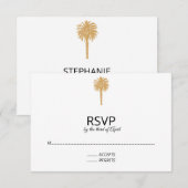 熱帯ビーチ金ゴールドパームツリーデスティネーションウェディング 出欠カード (正面/裏面)