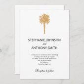 熱帯ビーチ金ゴールドパームツリーデスティネーションウェディング 招待状 (正面/裏面)