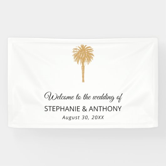 熱帯ビーチ金ゴールドパームツリーデスティネーションウェディング 横断幕 (横)