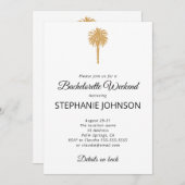 熱帯ビーチ金ゴールドパームデスティネーションバチェロレッテ 招待状 (正面/裏面)