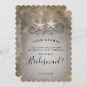 熱帯ビーチ金ゴールドヒトデの花嫁の提案 招待状 (正面/裏面)