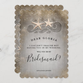 熱帯ビーチ金ゴールドヒトデの花嫁の提案 招待状