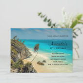 熱帯ビーチ風の吹き抜け木誕生日 招待状 (スタンド正面)