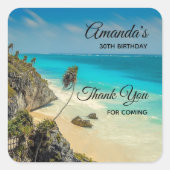 熱帯ビーチ風の掃引ヤシの木誕生日 スクエアシール (正面)