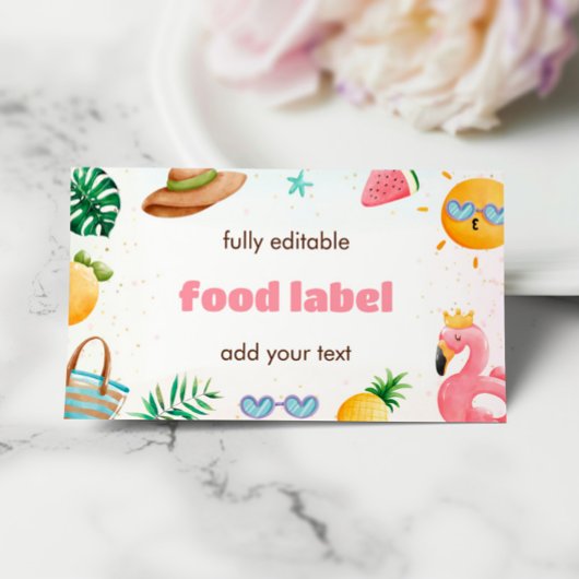 熱帯ビーチ1日パーティー食品ラベル エンクロージャーカード