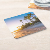 熱帯ビーチ|のドミニカ共和国の日没 スクエアペーパーコースター (アングル)