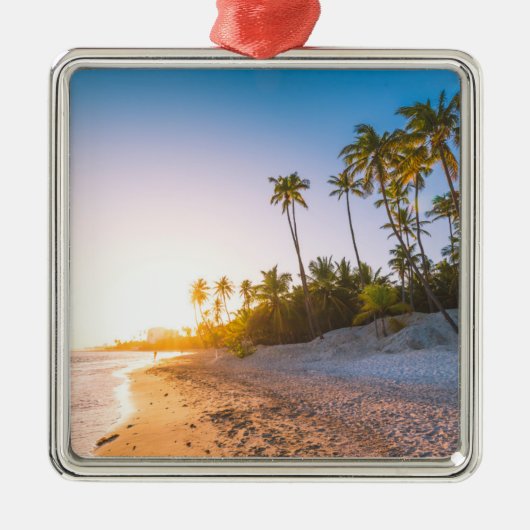 熱帯ビーチ|のドミニカ共和国の日没 メタルオーナメント (正面)