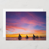 熱帯ビーチ |サンセットセーリングボート、フィリピン サンキューカード (正面/裏面)