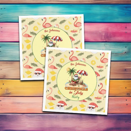 熱帯ビーチ&サンタクリスマス7月パーティー スタンダードカクテルナプキン
