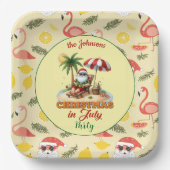 熱帯ビーチ&サンタクリスマス7月パーティー ペーパープレート (正面)