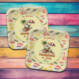 熱帯ビーチ&サンタクリスマス7月パーティー ペーパープレート