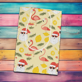 熱帯ビーチ&サンタクリスマス7月パーティー ミディアムペーパーバッグ