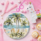 熱帯ビーチ（サーフボード付き） ペーパープレート (パーティー)