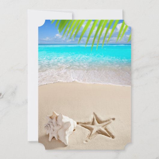 熱帯ビーチ、シースター、シーシェル 招待状 (裏面)