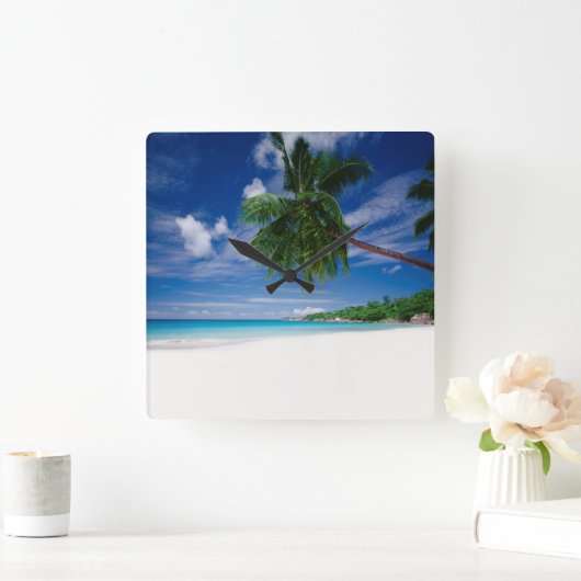 熱帯ビーチ |セーシェル スクエア壁時計 (ホーム)