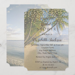 熱帯ビーチ，パーム，ストリングライトブライダルシャワー 招待状