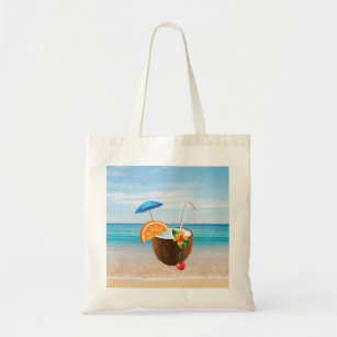 熱帯ビーチ、ブルースカイ、海サンド、ココナッツコクテール トートバッグ