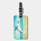 熱帯ビーチ、ブルースカイ、海砂、イルカ ラゲッジタグ (正面縦)