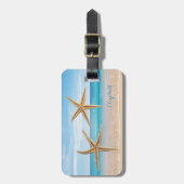 熱帯ビーチ、ブルースカイ、海砂、ヒトデ ラゲッジタグ (正面縦)