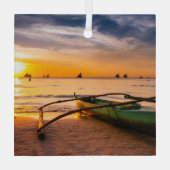 熱帯ビーチ |ボラカイのホワイトビーチ ガラスオーナメント (裏面)