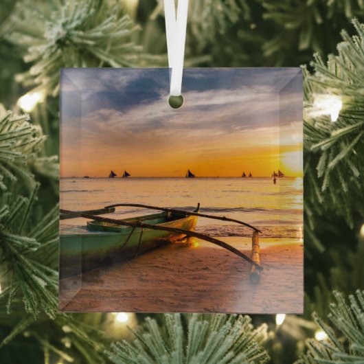 熱帯ビーチ |ボラカイのホワイトビーチ ガラスオーナメント (インサイチュ)