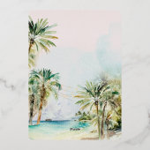 熱帯ビーチ |モノグラム結婚のテーブルありがとう 箔招待状 (裏面)